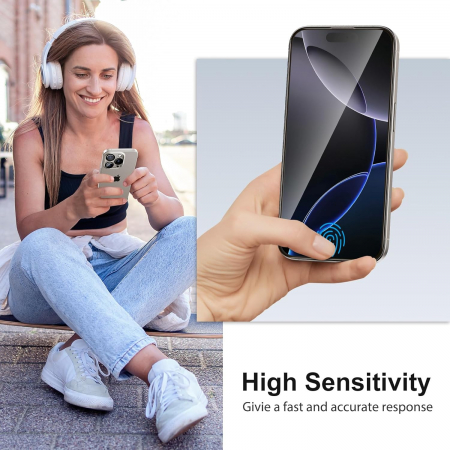 Sticla protectie ecran iphone 16 pro 6,3" set 2 bucati, 2 folii camera, 2 rame instalare [8]