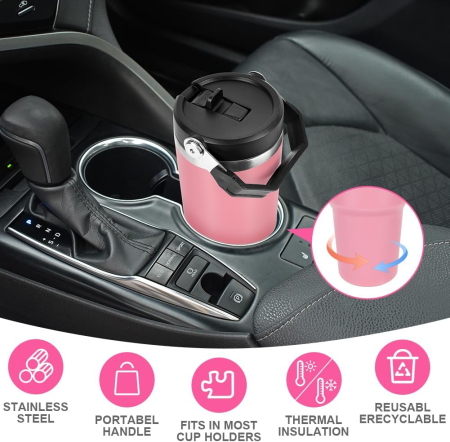 Sticla sport din otel inoxidabil, termoizolanta, Roz 900 ml [5]