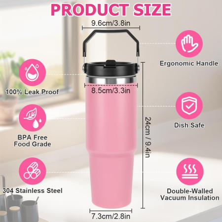 Sticla sport din otel inoxidabil, termoizolanta, Roz 900 ml [1]