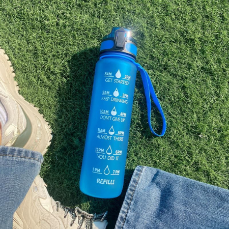 Sticla sport din plastic fara BPA, gradata, anticurgere, Albastra 1 L [2]