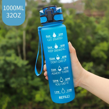 Sticla sport din plastic fara BPA, gradata, anticurgere, Albastra 1 L [1]