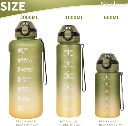 Sticla sport din plastic fara BPA, gradata cu pai, anticurgere, Verde 1 L [5]