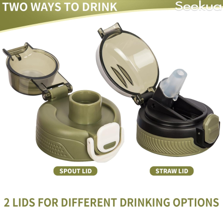 Sticla sport din plastic fara BPA, gradata cu pai, anticurgere, Verde 1 L [2]