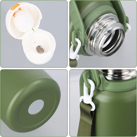 Termos din oțel inoxidabil 1,2 l, etanș, pentru băuturi calde, cu mâner transport, fără BPA (alb) [2]