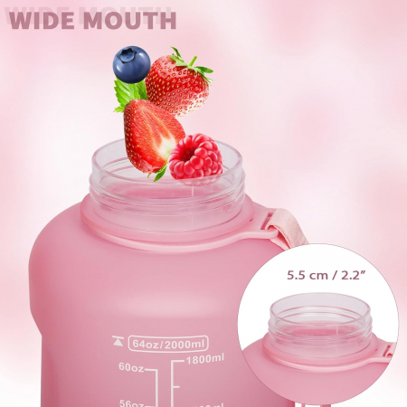 Sticla sport din plastic fara BPA, gradata cu pai, anticurgere, Roz 2 L [5]