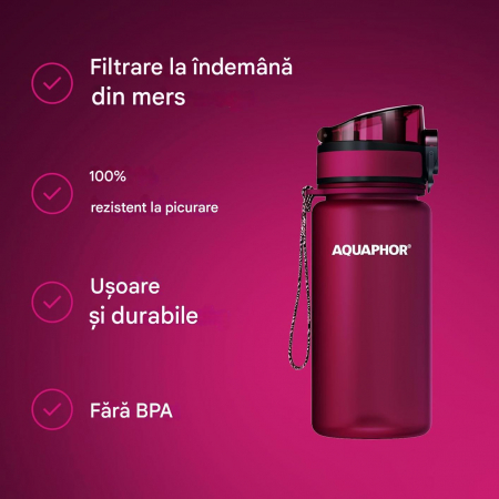 Sticla sport din plastic fara BPA, anticurgere, cu filtru de carbune activ, 350 ml [1]