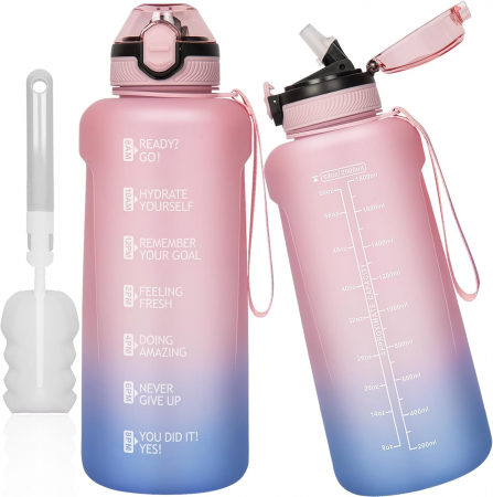 HIDRATARE SPORT - Sticla sport din plastic fara BPA, gradata cu pai, anticurgere, Roz 2 L