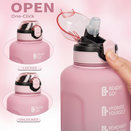 Sticla sport din plastic fara BPA, gradata cu pai, anticurgere, Roz 2 L [2]