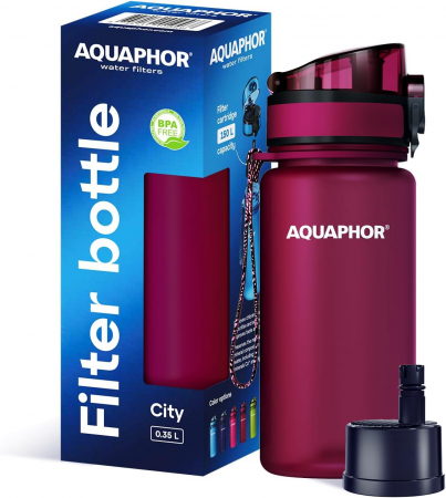 FITNESS - Sticla sport din plastic fara BPA, anticurgere, cu filtru de carbune activ, 350 ml