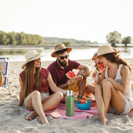 Termos din oțel inoxidabil 1,2 l, etanș, pentru băuturi calde, cu mâner transport, fără BPA (alb) [5]