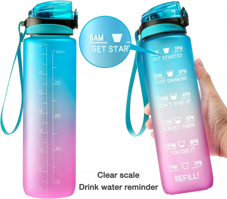 Sticla sport din plastic fara BPA, gradata pentru consum lichide, cu perii de curatare 1L [4]