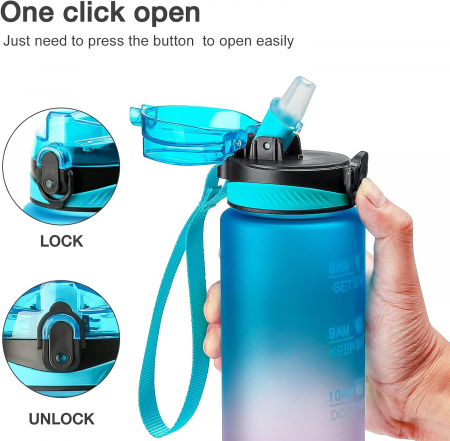 Sticla sport din plastic fara BPA, gradata pentru consum lichide, cu perii de curatare 1L [2]