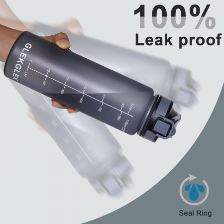 Sticla sport din plastic fara BPA, gradata pentru consum lichide, anticurgere, Gri, 1 L [3]