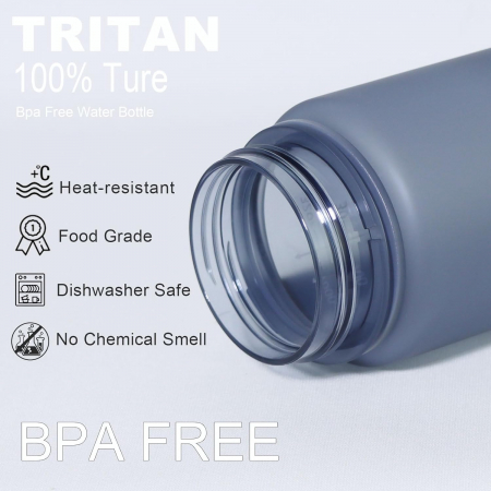 Sticla sport din plastic fara BPA, gradata pentru consum lichide, anticurgere, Gri, 1 L [2]