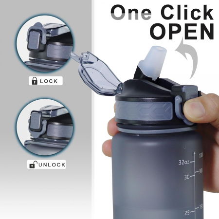 Sticla sport din plastic fara BPA, gradata pentru consum lichide, anticurgere, Gri, 1 L [4]