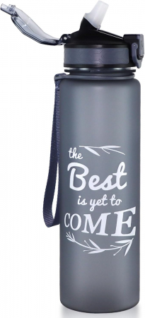 FITNESS - Sticla sport din plastic fara BPA, gradata pentru consum lichide, anticurgere, Gri, 1 L