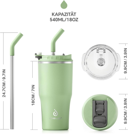 Sticla termo de apa cu pai 540 ml, inchidere etans, otel inoxidabil [5]