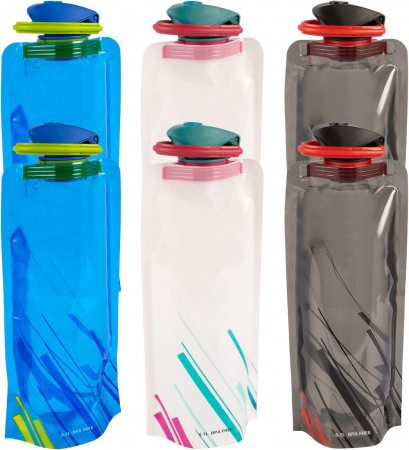 FITNESS - Sticle pliabile reutilizabile din plastic colorat 700 ml- set 6 bucati