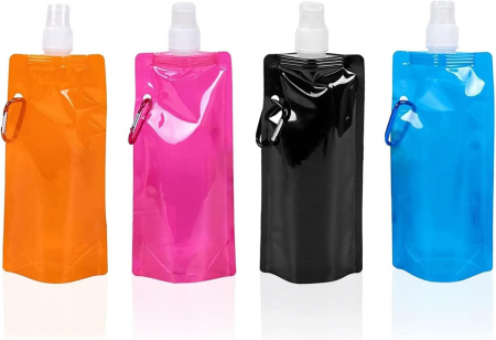 FITNESS - Sticle pliabile reutilizabile din plastic pentru lichide, set 4 bucati