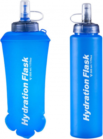 FITNESS - Sticle pliabile reutilizabile din silicon pentru lichide, cu supapa,  500 ml set 2 bucati