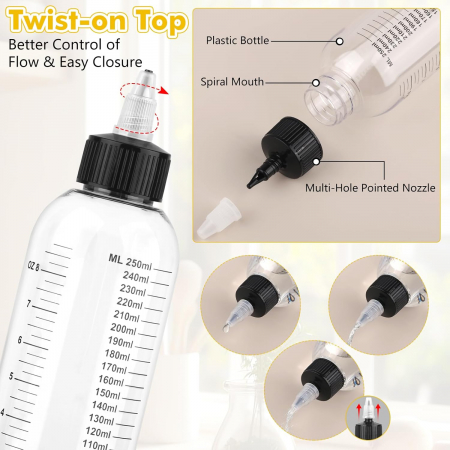 Sticle reutilizabile gradate cu duze pentru sosuri, pachet 5 bucati 250 ml cu accesorii [2]