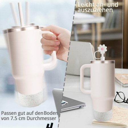 Suport cana 7.5 cm set cu 3 ornamente pentru paie, din silicon, Roz [4]