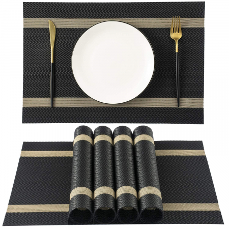 ACCESORII MASA - Suport de farfurii pentru servirea mesei 45x30 cm, albstru, set 6 bucati, negre cu auriu