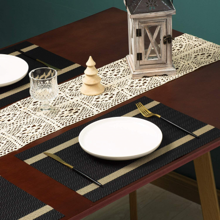 Suport de farfurii pentru servirea mesei 45x30 cm, set 6 bucati, gri cu auriu [5]