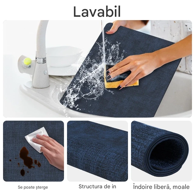 Suport de farfurii si pahare din piele PU gri inchis, set 4 si 4 bucati [3]
