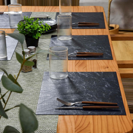 Suport de farfurii pentru servirea mesei 46x33 cm, albstru, set 6 bucati, piele ecologica [3]