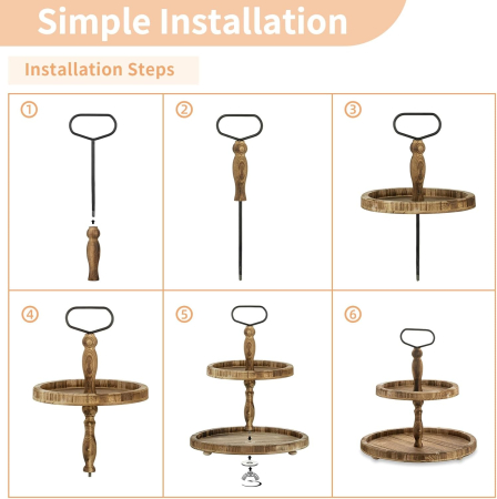 Suport din lemn pentru servire, margini inalte si maner, 2 nivele [3]