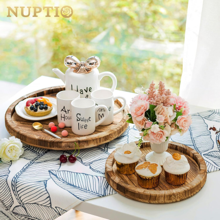 Suport din lemn pentru servire, margini inalte si maner, 2 nivele [2]