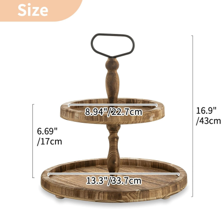 Suport din lemn pentru servire, margini inalte si maner, 2 nivele [5]