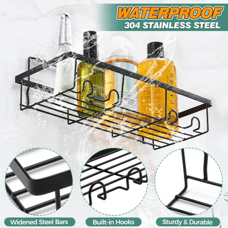 Suporti de dus din aluminiu, set 4 piese, negre [2]
