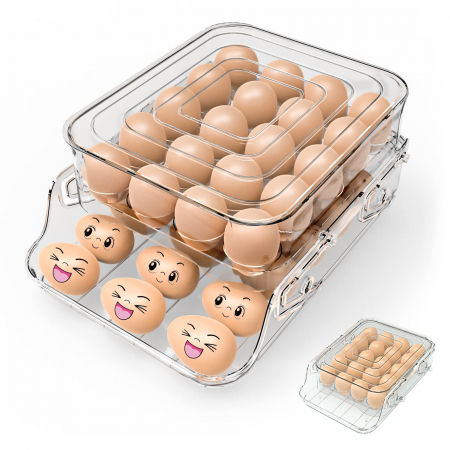 DEPOZITARE - Suport din plastic transparent pentru 40 oua, pe 2 nivele, cu capac