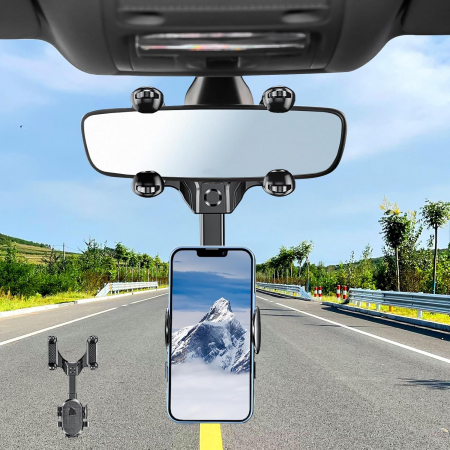 Suport si docking telefoane - Suport auto pentru telefon cu fixare pe oglinda si rotire 360°