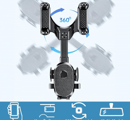 Suport auto pentru telefon cu fixare pe oglinda si rotire 360° [2]