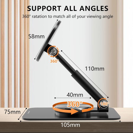 Suport magnetic pentru telefon mobil pentru MagSafe, pliabil, Rotire 360 ​​cu inele metalice, Compatibil cu iPhone 15 14 13 12 Pro Max și husă de 110 mm [3]