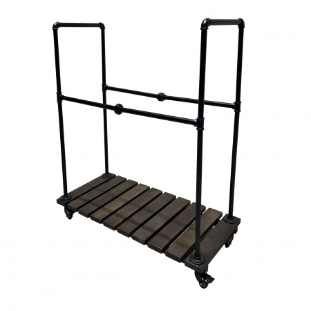 DEPOZITARE - Suport pentru lemn de foc din fier si lemn, cu roți blocabile, 50.8x43x120cm