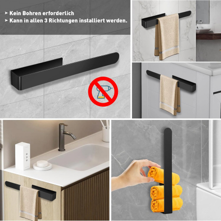 Suport pentru prosoape autoadeziv, fara gaurire Negru - 2 bucati 17.5 si 37 cm [4]