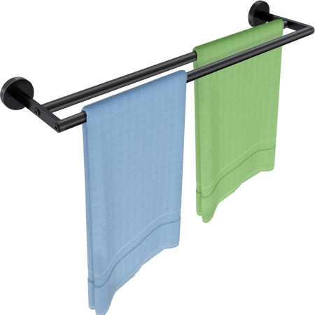 suporturi si accesorii baie - Suport pentru prosoape, din otel inoxidabil negru, dublu, 60x11 cm