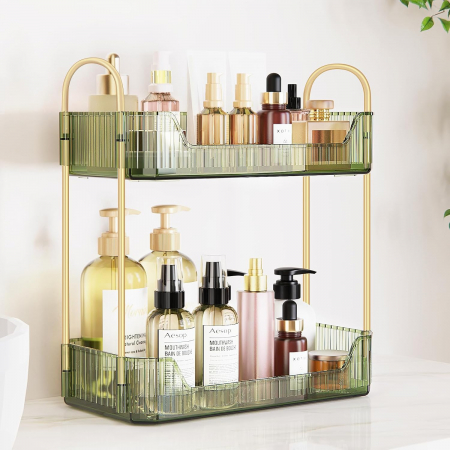 ORGANIZARE SPATIU - Suport transparent pentru organizare produse cosmetice verde 17.5L x 12.5W x 32.5H cm