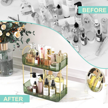 Suport transparent pentru organizare produse cosmetice verde 17.5L x 12.5W x 32.5H cm [3]