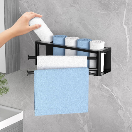 suporturi si accesorii baie - Suporti de dus din otel inoxidabil cu suporti prosoape, negri 32.5x9x10 cm