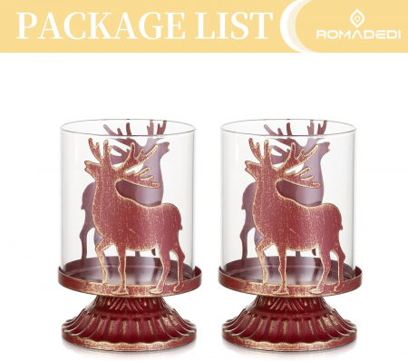 Suporti de lumanari din sticla si metal rosu set 2 bucati 12 cm [7]