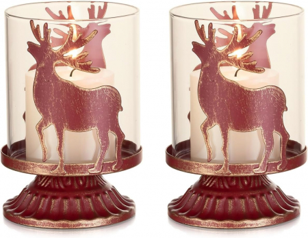 SUPORTURI LUMANARI - Suporti de lumanari din sticla si metal rosu set 2 bucati 12 cm