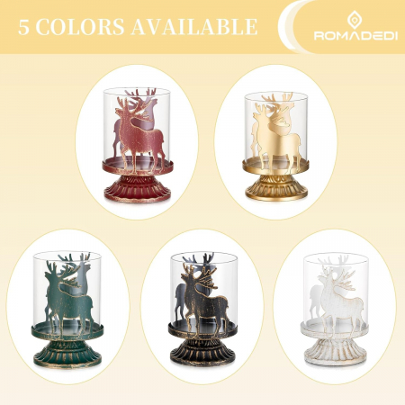 Suporti de lumanari din sticla si metal verde set 2 bucati 12 cm [4]