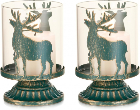 SUPORTURI LUMANARI - Suporti de lumanari din sticla si metal verde set 2 bucati 12 cm