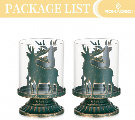 Suporti de lumanari din sticla si metal verde set 2 bucati 12 cm [7]