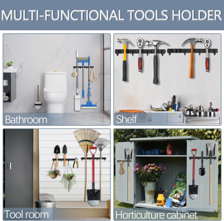 Suporti de perete din otel inoxidabil pentru organizare scule de casa si gradina, 2x34 cm si 2x6.5 cm [5]